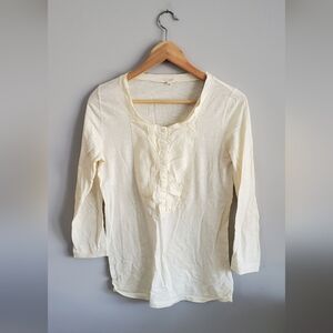 J.Crew 100% cotton with silk detail womens 3/4 sleeve top. size small EUC